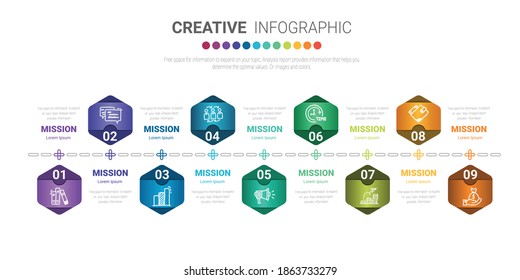 Presentation business infographic template, Abstract infographics number options template with 9 steps. Vector illustration.