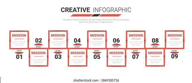 Presentation business infographic template, Abstract infographics number options template with 9 steps. Vector illustration.