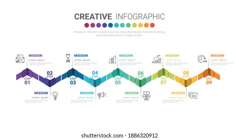 Presentation business infographic template, Abstract infographics number options template with 9 steps. Vector illustration.