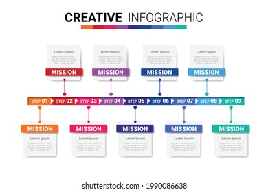 Presentation business infographic template, Abstract infographics number options template with 9 steps. Vector illustration.