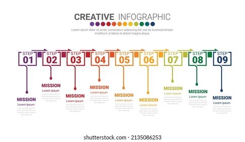 Presentation business infographic template, Abstract infographics number options template with 9 steps. Vector illustration.
