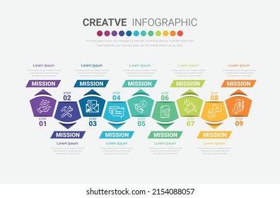 Presentation business infographic template, Abstract infographics number options template with 9 steps. Vector illustration.