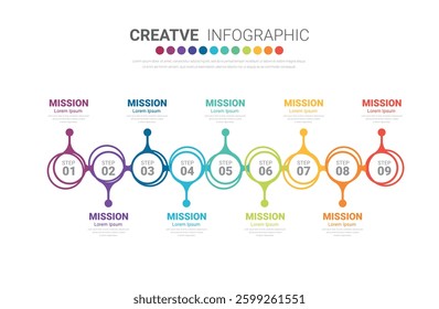 Presentation business infographic template, Abstract infographics number options template with 9 steps. Vector illustration.