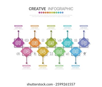 Presentation business infographic template, Abstract infographics number options template with 9 steps. Vector illustration.