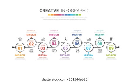 Presentation business infographic template, Abstract infographics number options template with 9 steps. Vector illustration.