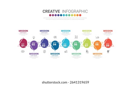 Presentation business infographic template, Abstract infographics number options template with 9 steps. Vector illustration.