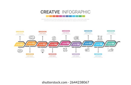 Presentation business infographic template, Abstract infographics number options template with 9 steps. Vector illustration.