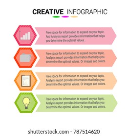 Presentation business infographic template, Abstract infographics icon options template with 4 steps. Vector illustration.