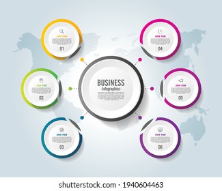 Presentación de la plantilla infográfica del negocio colorido con 6 pasos