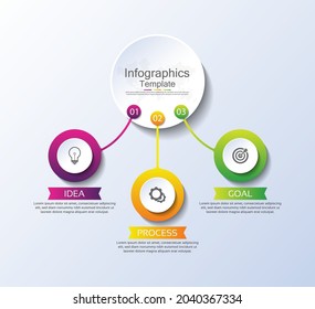Presentación de la plantilla infográfica del negocio colorido con 3 pasos