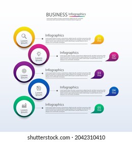 Presentación de la plantilla infográfica del negocio colorido con 5 pasos