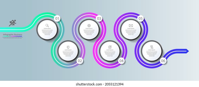 Presentation business infographic template circle colorful with 6 step