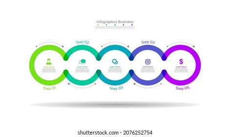 Presentación de la plantilla infográfica del negocio colorido con 5 pasos