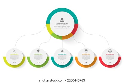 presentation business infographic template circle with 5 option or steps.