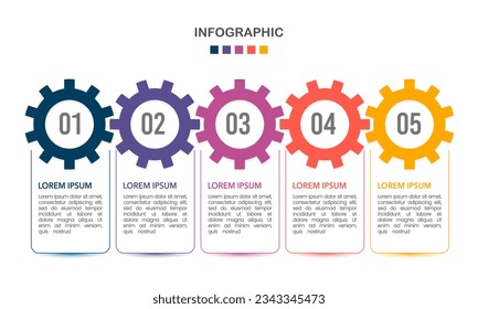 Presentation of business infographic template with gears 5 options. Vector illustration.