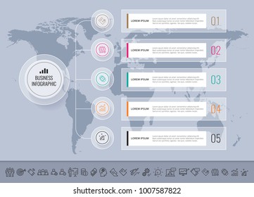 Presentation business infographic template with icons set. Can be used for workflow layout, diagram, annual report, web design. Business concept with 5 options, steps or processes.