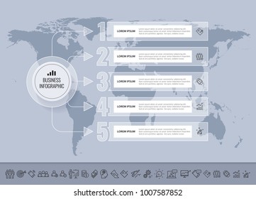 Presentation business infographic template with icons set. Can be used for workflow layout, diagram, annual report, web design. Business concept with 5 options, steps or processes.