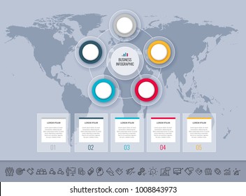 Presentation business infographic template with icons set. Can be used for workflow layout, diagram, annual report, web design. Business concept with 5 options, steps or processes.