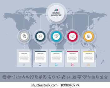 Presentation business infographic template with icons set. Can be used for workflow layout, diagram, annual report, web design. Business concept with 5 options, steps or processes.