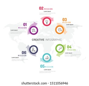 Presentation business infographic template, Infographic template with numbers 6 option can be used for workflow layout, diagram, number step up options.