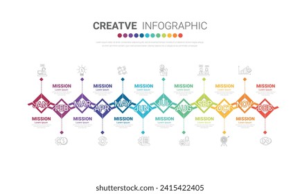 Presentation business infographic template, Timeline for 12 months, 1 year, can be used for workflow, process diagram, flow chart, EPS vector.