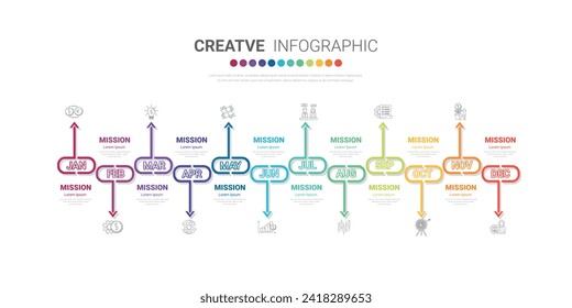 Presentation business infographic template, Timeline for 12 months, 1 year, can be used for workflow, process diagram, flow chart, EPS vector.