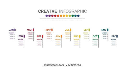 Presentation business infographic template, Timeline for 12 months, 1 year, can be used for workflow, process diagram, flow chart, EPS vector.