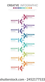 Presentation business infographic template, Timeline for 12 months, 1 year, can be used for workflow, process diagram, flow chart. EPS vector.