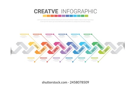 Presentation business infographic template, Timeline for 12 months, 1 year, can be used for workflow, process diagram, flow chart, EPS vector.