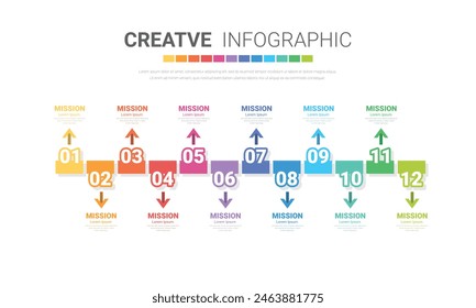 Presentation business infographic template, Timeline for 12 months, 1 year, can be used for workflow, process diagram, flow chart, EPS vector.