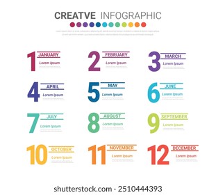 Presentation business infographic template, Timeline for 12 months, 1 year, can be used for workflow, process diagram, flow chart, EPS vector.