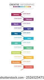 Presentation business infographic template, Timeline for 12 months, 1 year, can be used for workflow, process diagram, flow chart. EPS vector.