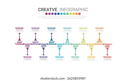 Presentation business infographic template, Timeline for 12 months, 1 year, can be used for workflow, process diagram, flow chart, EPS vector.