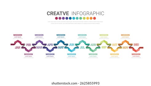 Presentation business infographic template, Timeline for 12 months, 1 year, can be used for workflow, process diagram, flow chart, EPS vector.