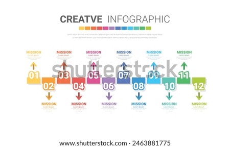 Presentation business infographic template, Timeline for 12 months, 1 year, can be used for workflow, process diagram, flow chart, EPS vector.