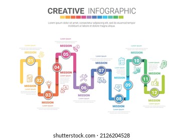 Presentation, Business infographics template for 12 options, steps or processes, can be used for workflow layout, diagram, number step up options.
