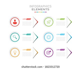 Presentation business infographics template with 6 options. vector illustration