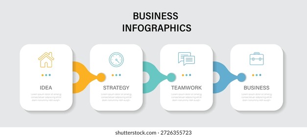 Apresentação processo de negócios Infográfico modelo vetor com ícones e 4 quatro opções ou etapas. Ilustração vetorial.