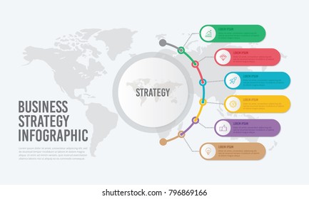 Presentation Business Strategy Infographic Template with 6 Options and Icons Vector Illustration