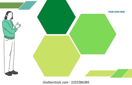 Presentation business template with hexagonal shape, landing page