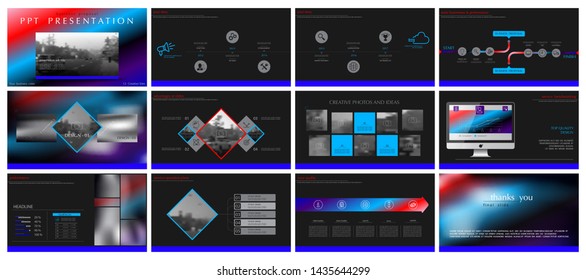 Presentation business template. Vector set, elements of infographics, black background. Flyer, postcard, corporate report, marketing, advertising, banners. Slideshows, photos, brochures, annual report