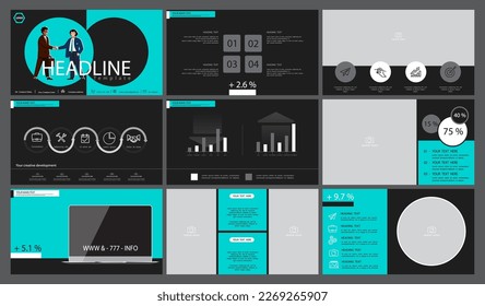 Presentation business template. Vector set, elements of infographics, black background. Flyer, postcard, corporate report, marketing, powerpoint, advertising, banners. Slideshows, photos, brochures