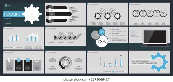 Presentation business template. Vector set, elements of infographics, gray background. Flyer, postcard, corporate report, marketing, powerpoint, advertising, banners. Slideshows, photos, brochures