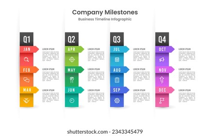 Presentation of the business timeline for one year, divided into quarters. Vector illustration.