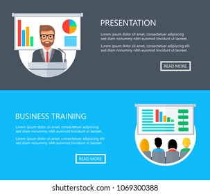 Presentation, business training  flat illustration concepts set. Stylish creative vector illustration for web banners, web sites, printed materials, infographics. 