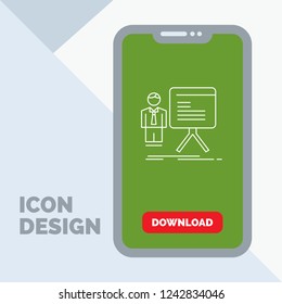 presentation, businessman, chart, graph, progress Line Icon in Mobile for Download Page