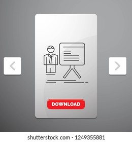 presentation, businessman, chart, graph, progress Line Icon in Carousal Pagination Slider Design & Red Download Button