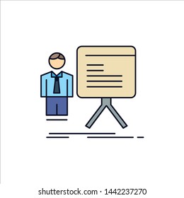 presentation, businessman, chart, graph, progress Flat Color Icon Vector