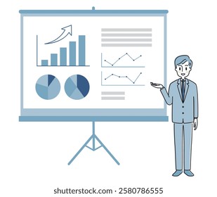 Presentation businessman explanation vector illustration