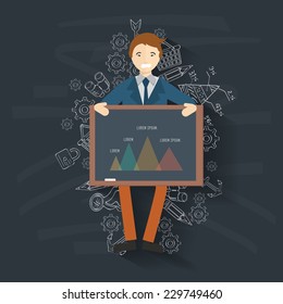 Presentation businessman on blackboard background,vector
